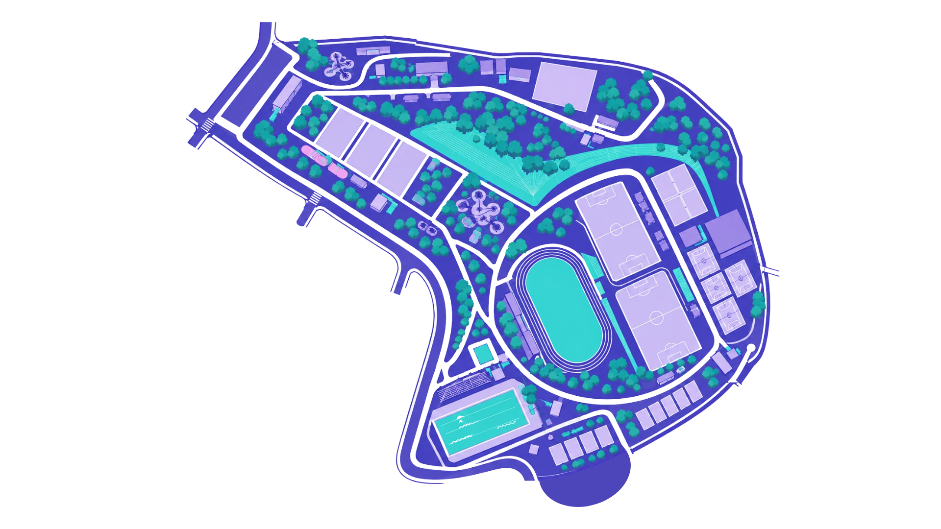 Mapa ilustrado do Parque CERET com as áreas do Sports Island